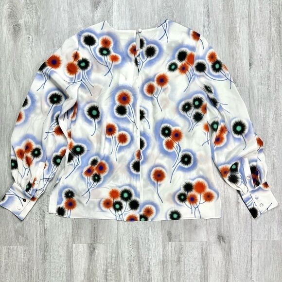 $495 JASON WU Women's 100% Silk Floral Print Long Sleeve Keyhole Blouse 2 - Picture 7 of 8